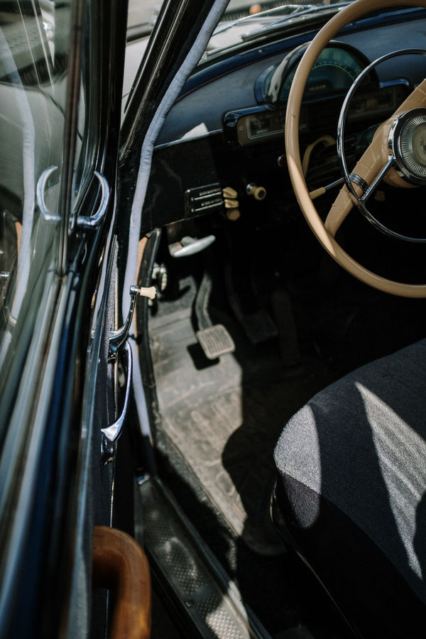 Organized car interior storage space with tidy compartments